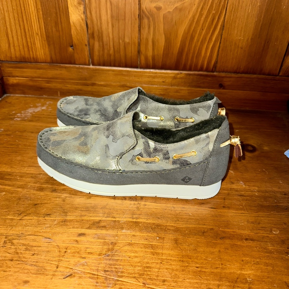 Sperry Women's Moc-Sider Metallic Camo slip-on shoes